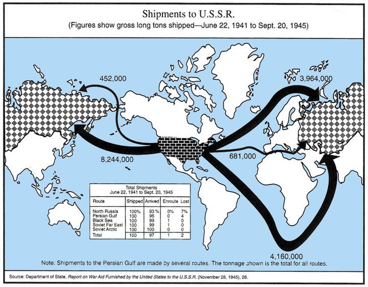 Карты поставок по ленд-лизу. Фото: wikipedia.org