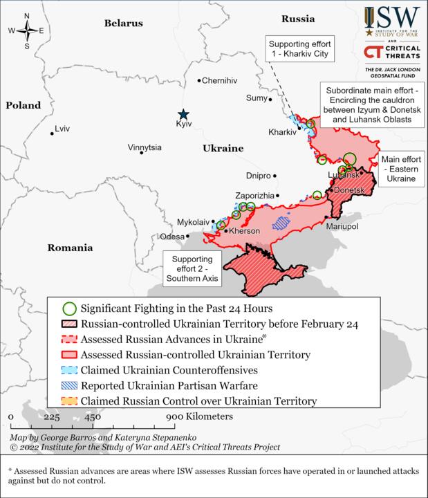 Карта боевых действий на вечер 19 июня. Изображение: understandingwar.org