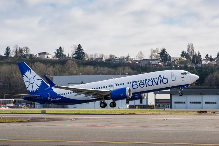 Взлет Boeing 737 MAX 8 авиакомпании «Белавиа». Фото: belavia.by