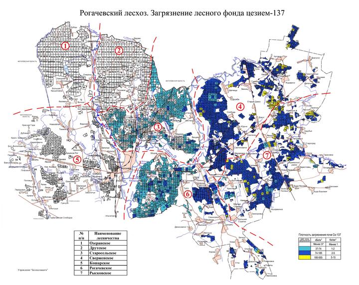 Карта плотности загрязнения в Рогачевском районе