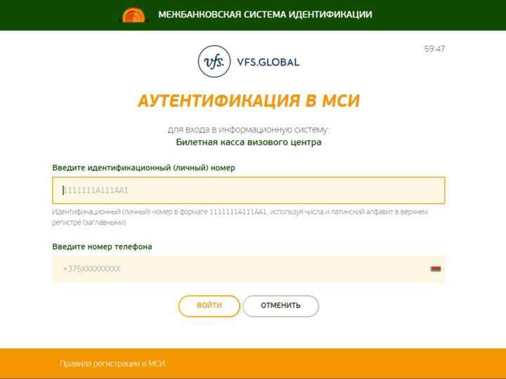 Так выглядит вход в МСИ для верификации перед подачей на визу. Фото: скриншот сайта