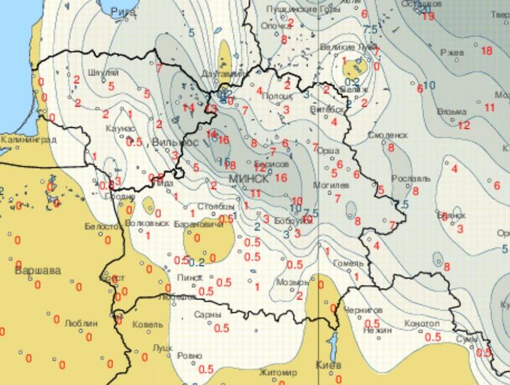 Скриншот карты толщины снежного покрова на pogoda.by, данные на 6 января